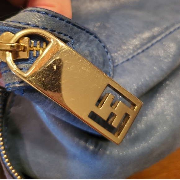 Fendi Blue Metallic Nubuck Medium Chains Tote Bag - Picture 12 of 16